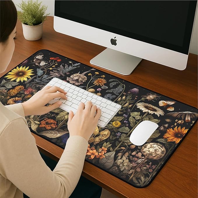 Retro Mouse Pad XXL， Flower Sunflower Plant Desk Mat, Long Computer Mat, Gaming Mouse Keyboard Mats, Full Desktop Protector, Nature-Inspired Decoration Home Office Desk Accessory 31.5" x 15.7"