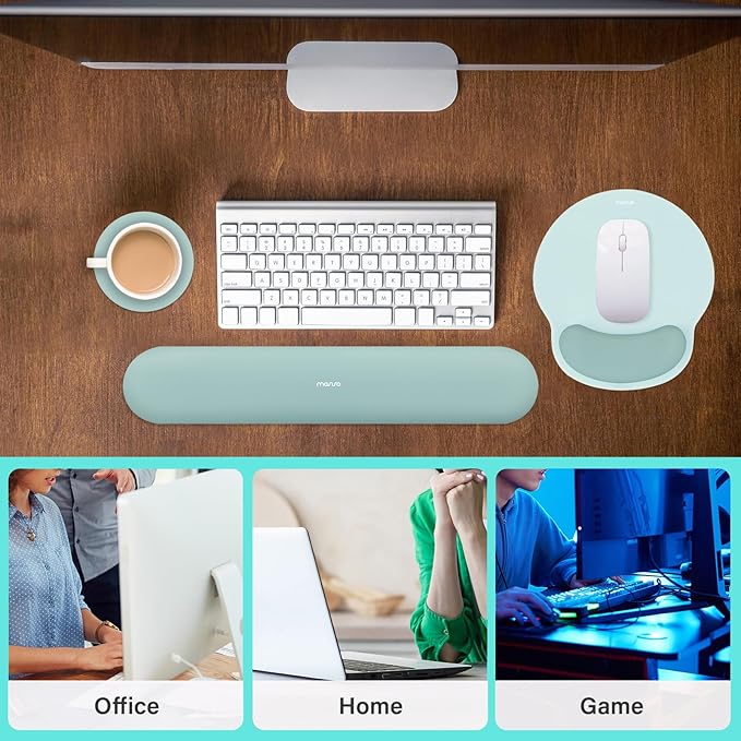MOSISO Wrist Rest Support for Mouse Pad&Keyboard Set, Circle Curved Ergonomic Mousepad&Coaster Non-Slip Base Home/Office Wrist Support&Easy Typing Pad with Soft Cloth&Silicone Lining, Aquamarine