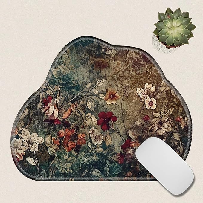 Cute Mouse Pad Plus 1 Coaster, Small Gaming Mouse Mat 11.8 x 9.45 inches, Travel Mouse Pads with Durable Stitched Edges Non-Slip Base, Dark Art Flowers Decor Mousepad for Office Home