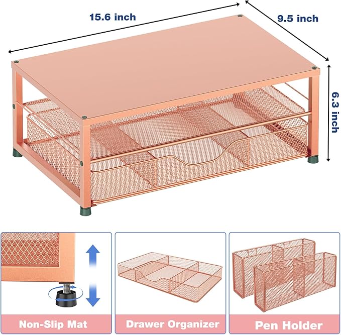 OPNICE 2-Tier Monitor Stand Riser – Rose Gold