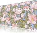 Desk Mat, WatercolorTulip Flowers XXL 35.4"x15.7"Large Gaming Mouse Pad, 3mm Thick Gaming Keyboard Pad,Desk Pad Non-Slip Rubber Base with Stitched Edges for Office Game Home Decor