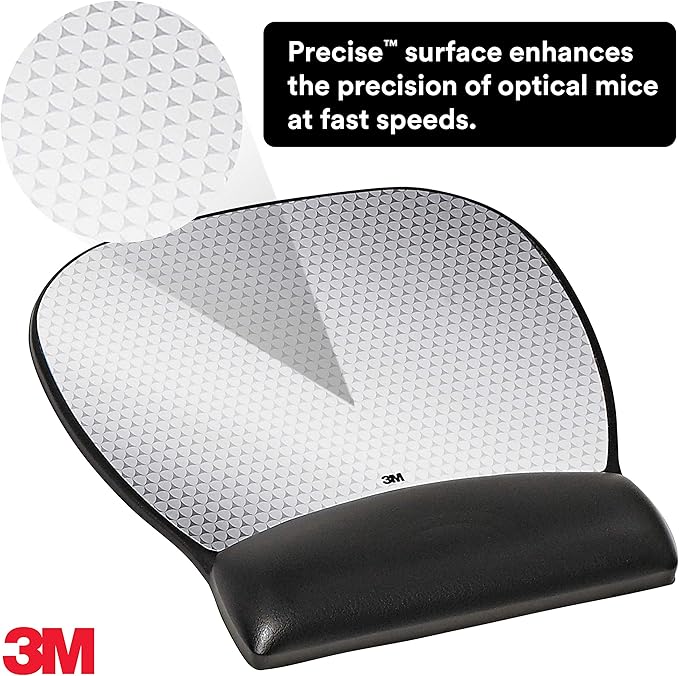 3M Precise Mouse Pad with Gel Wrist Rest, Soothing Gel Comfort with Durable, Easy to Clean Leatherette Cover, Optical Mouse Performance, 9.2" x 8.7", Black (MW310LE)
