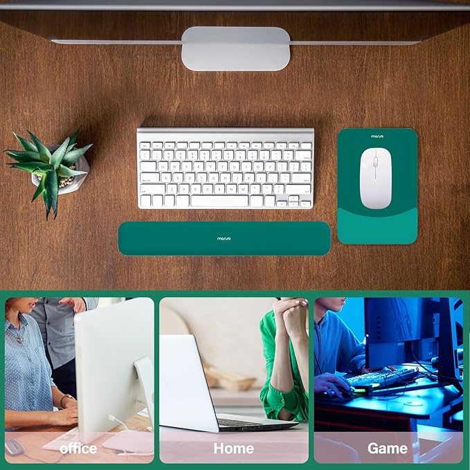 MOSISO Wrist Rest Support for Mouse Pad&Keyboard Set, Rectangular Ergonomic Mousepad Non-Slip Base Home/Office Easy Typing Pad with Neoprene Cloth&Raised Silicone Lining, Teal Green