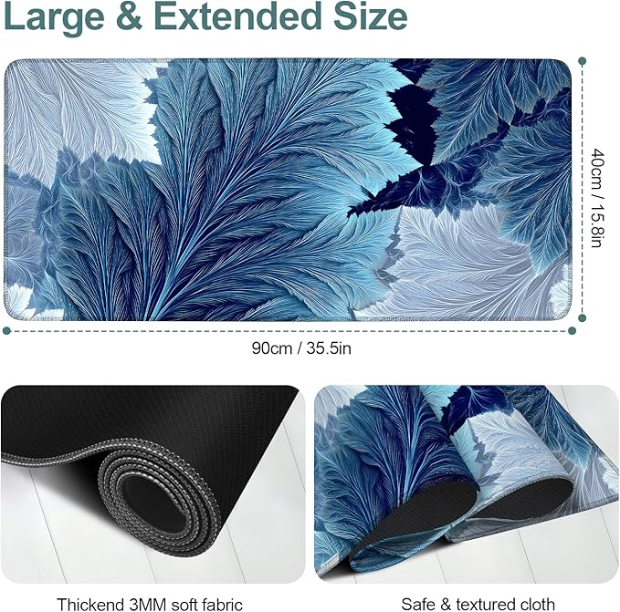 Spring Leaves Extended Gaming Mouse Pad 35.4x15.7Inch Large Desk Mat Anti-Slip Rubber Base & Durable Stitched Edges for Gamers Smooth Mouse Writing Surface for Desk Office/Home