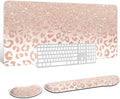 Auhoahsil Large Mouse Pad with Wrist Rests for Keyboard & Mouse, Thick Soft Ergonomic Memory Foam Wrist Supports, Big & Long Desk Mat 35.5 x 15.7 in, for Office Gaming Computer, Pink Gold Leopard