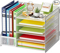 Marbrasse Desk Organizer with File Holder, 5-Tier Paper Letter Tray, Mesh Desk Organizers and Accessories with Magazine Holder, Desktop Organizer and Storage for Office Supplies (White)
