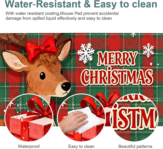 Extended Gaming Merry Christmas - Elk, 31.5x11.8inches Mouse Pad Large Desk Mat Anti-Slip Rubber Base & Durable Stitched Edges for Gamers Smooth Mouse Writing Surface for Desk Office/Home