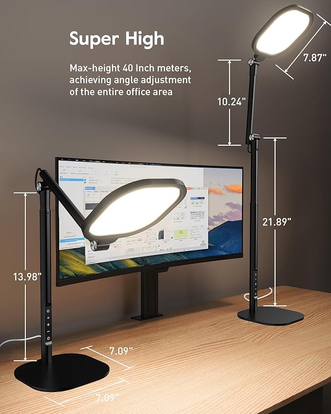 Led Desk Lamps for Home Office with Base, Tall Desk Lamp with 50 Light Modes & Memory and Timer Func Computer Light, Flexible Adjustable Table Lamps for Video Conference, Architect or Study