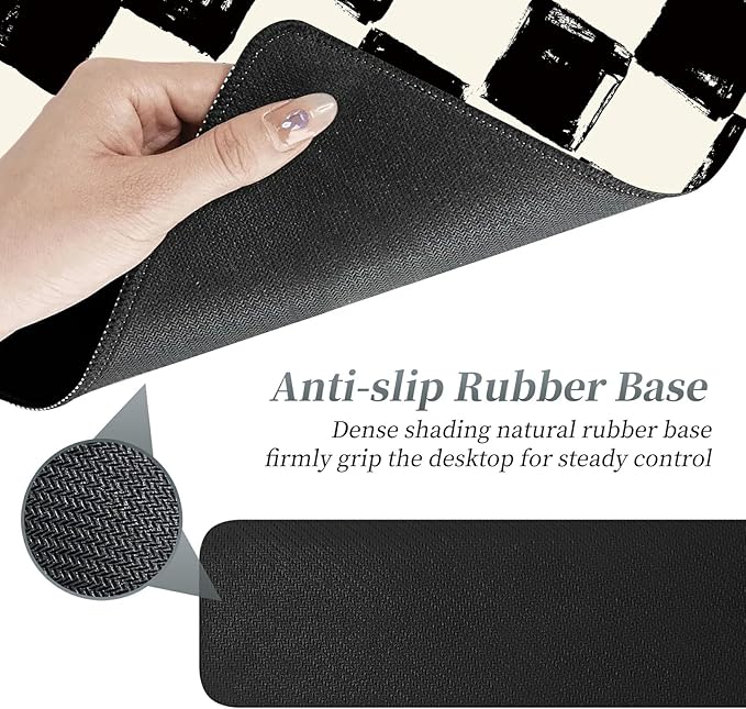 3Pcs Mouse Pad Set, Black White Checkerboard Large Gaming Mouse Pad with Stitched Edge, Ergonomic Memory Foam Keyboard Wrist Support and Mouse Wrist Rest Cushion, Pain Relief Non-Slip Desk Pad Combo