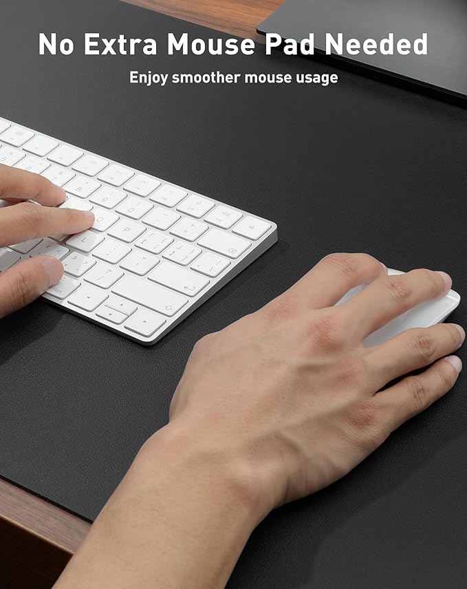 Aothia Faux Leather Desk Mat - Large Mouse Pad, Non-Slip PU Leather Blotter, Waterproof Writing Surface for Office and Home (Black, 63" x 17")