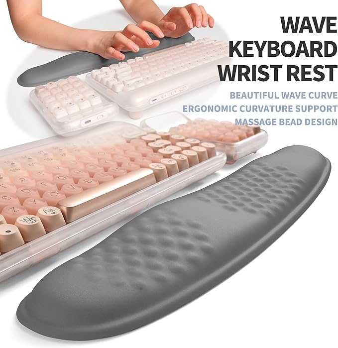 2-in-1 Ergonomic Set, Wave Keyboard Wrist Rest and Massage Slope Mouse Pad Wrist Support, Rebound Memory Foam for Ergonomic Comfort (Dark Grey)