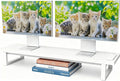 Simple Trending Dual Monitor Stand Riser with 2 USB Charging Ports, Wood Computer Desk Organizer for 2 Monitors, Extra Long TV Stand for Laptop Office, iMac, White