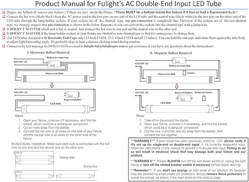 (4-Pack) Fulight Not-a-Plug-and-Play (Type B) & Full Spectrum LED Tube Light - T8 2FT 24-Inch 10W, Cool White 4000K, F17T8, F18T8, F20T10, F20T12/CW, Double-End Powered, 85-265V - 95CRI + Flicker Free