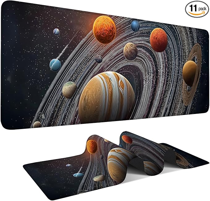 Planet Extended Gaming Mouse Pad 31.5x11.8inches Large Desk Mat Anti-Slip Rubber Base & Durable Stitched Edges for Gamers Smooth Mouse Writing Surface for Desk Office/Home