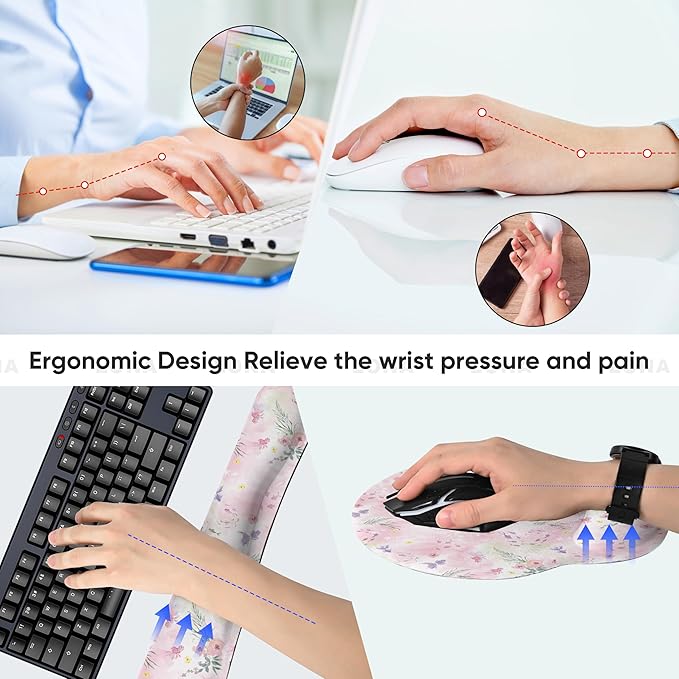 Ergonomic Keyboard Mouse Pad Wrist Rest Support Set for Laptop/Computer/Desktop,Memory Foam Hand Rest Wrist Cushion for Gaming/Office,Lightweight Comfortable (Little Goldfish)