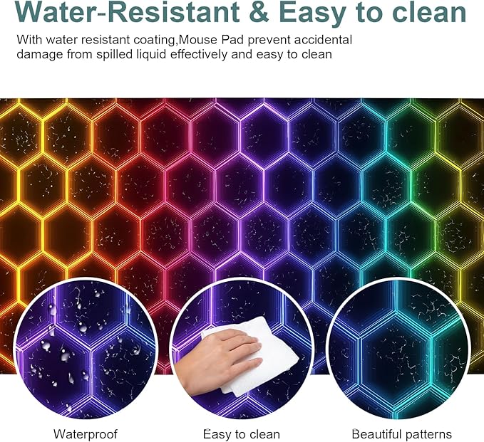Honeycomb Extended Gaming Mouse Pad 31.5x11.8inches Large Desk Mat Anti-Slip Rubber Base & Durable Stitched Edges for Gamers Smooth Mouse Writing Surface for Desk Office/Home