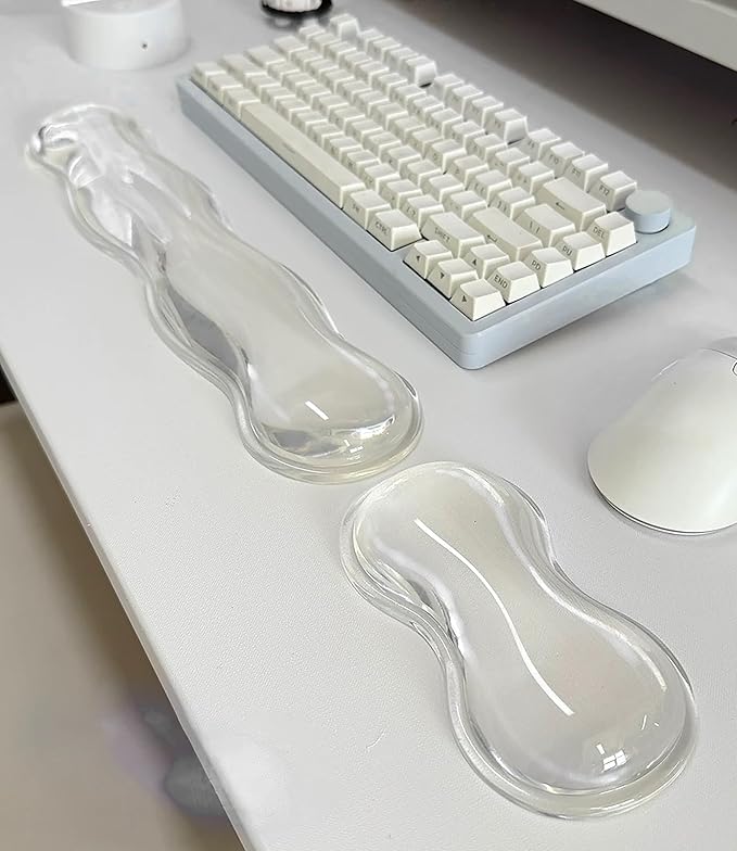 Mouse Pad with Wrist Rest, Soft Cloud Gel Keyboard Mouse Pad Set with Hand Wrist Support, Cute Non Slip Office Desk Accessories for Comfort/PC Gaming/Computer/Laptop, (Clear Wave)