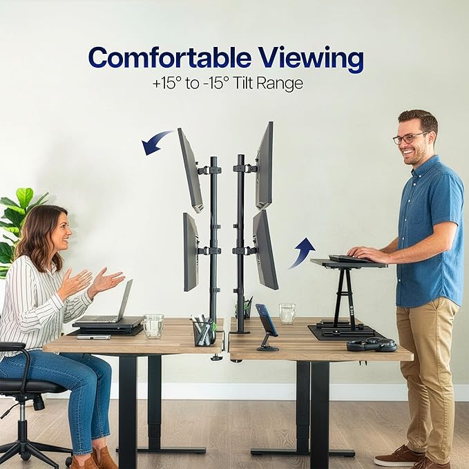 VIVO Dual Vertically Stacked Monitor Desk Mount, Extra Tall Adjustable Stand for 2 Ultrawides up to 34 inches, 22 lbs Capacity, Black, STAND-V002T