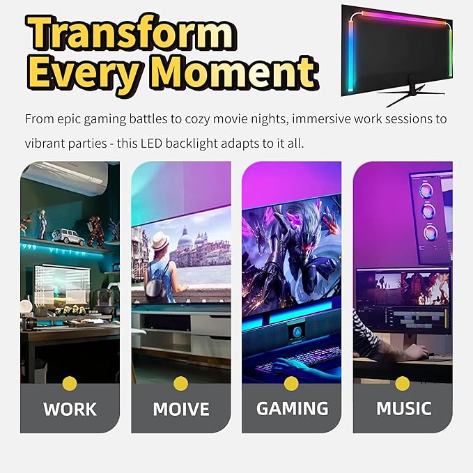 27 Inch Monitor Backlight - Immersive LED Strip with Screen Mirror Sync - PC and Mac Software Control - Gaming Setup Desktop Lights - 16M Colors Chasing Effects (27 inch)