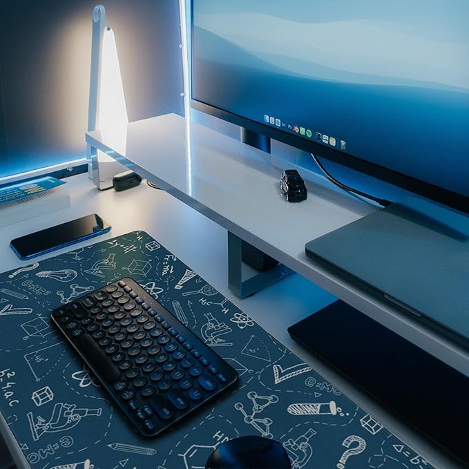 Desk Mat, Blue School Science Formula Extended Gaming Mouse Pad Large, 31.5"x11.8" Big Mouse Pad with Non-Slip Base and Stitched Edge, Long Computer Keyboard Mouse Mat for Home Office Work