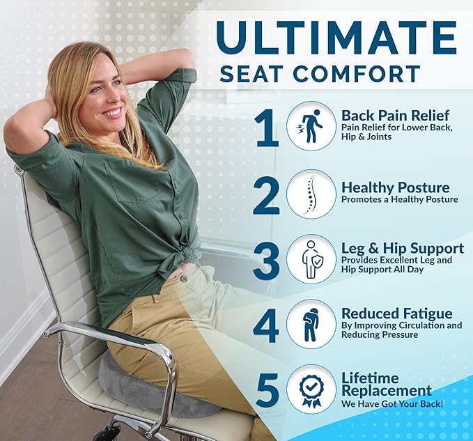 ComfiLife Gel Enhanced Seat Cushion – Office Chair Cushion – Non-Slip Gel & Memory Foam Coccyx Cushion for Tailbone Support - Desk Chair Car Seat Cushion for Driving - Ergonomic Back Comfort (Gray)