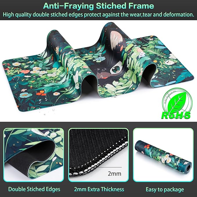 Canjoy Cute Black Cats Anime Mouse pad, 31.5x15.7inch Kawaii Computer Keyboard Mat Extended Large Gaming Mouse Pad with Non-Slip Rubber Base