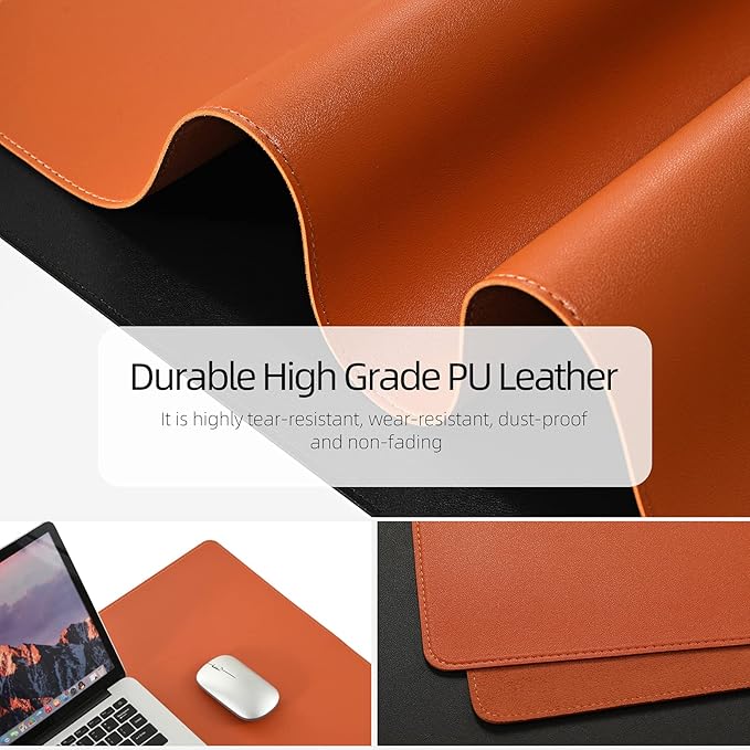 PU Leather Desk Pad Blotter,Waterproof Orange Office Desk Mat for Women,Non-Slip Writing Desk Protector Large Mouse Pad,36x17inch
