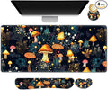 ARTSO Large Gaming Mouse Pad, Keyboard Wrist Rest Pad & Wrist Support Mousepad Set, Stitched Edge, Extended, Non-Slip Base, Memory Foam Desk Mat for Office, Home, Cute Mushrooms