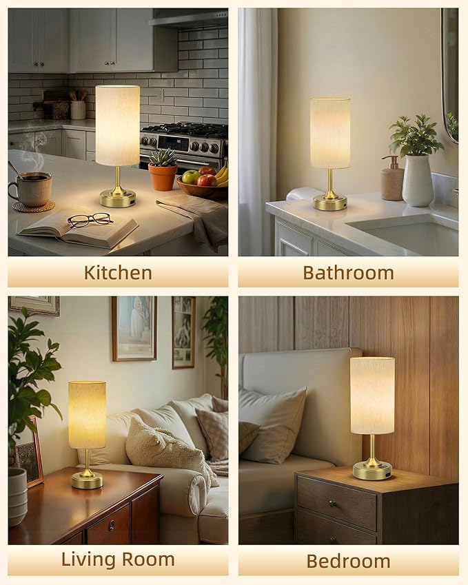 Battery Lamp, Dimmable, Ambient Light, 2700K, Timer, Touch Control, Portable, LED, Battery Operated, Rechargeable, Wireless, Cordless, Desk Lamp, Kitchen Lamp, Fabric Shade, for Bedroom, Living Room