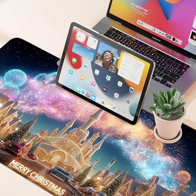 Desk Mat, XXL Extended Gaming Pad for Desktop, 35x16 Inches Magical Castle Fairytale Scene, Large Non-Slip Vegan Leather Keyboard Mouse Mat for Home Office