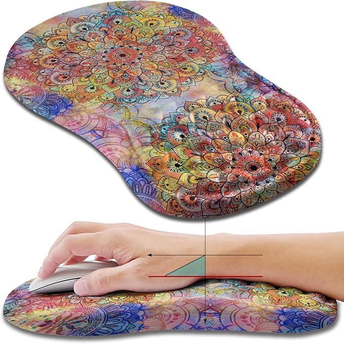 Hokafenle Ergonomic Mouse Pad Wrist Support, Wrist Rest Mousepad for Carpal Tunnel with Integrated Memory Foam Slope Massage Bulge (11.8x7.9 inch,Mandala)