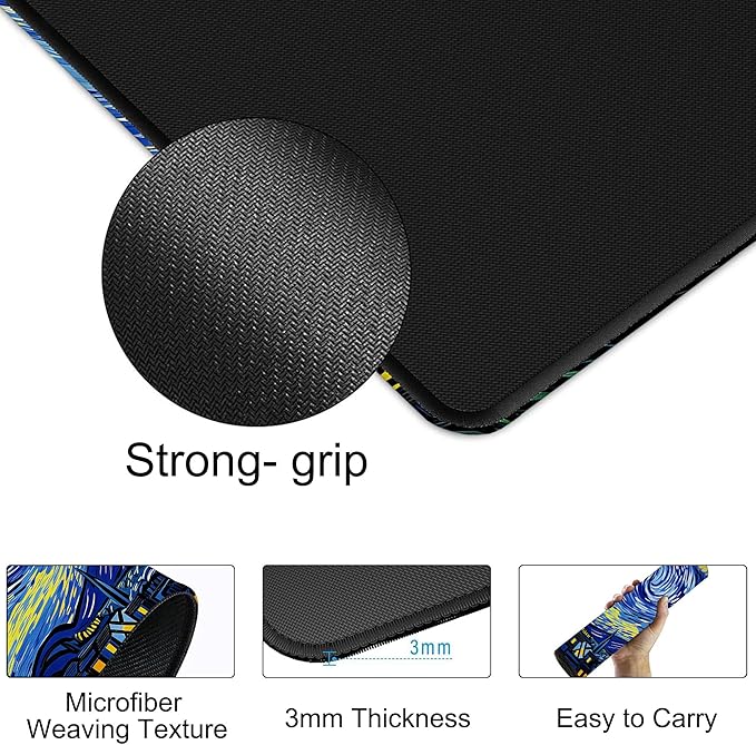 Large Mouse Pad 35.4x15.7 Inch Black Cat Under Starry Night Gaming Desk Mat with Non-Slip Rubber Base, Stitched Edges for Gaming,Office