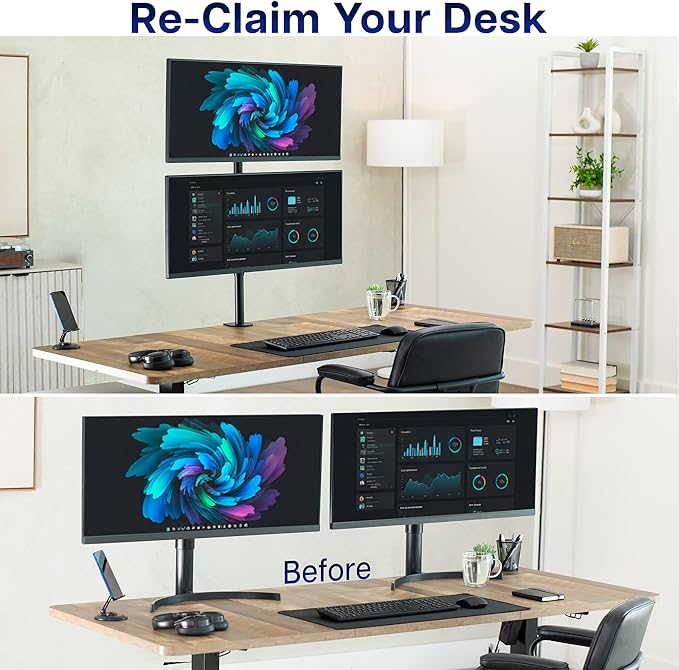 VIVO Dual Vertically Stacked Monitor Desk Mount, Extra Tall Adjustable Stand for 2 Ultrawides up to 34 inches, 22 lbs Capacity, Black, STAND-V002T