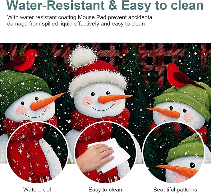 Three Snowmen Extended Gaming Mouse Pad 35.4x15.7Inch Large Desk Mat Anti-Slip Rubber Base & Durable Stitched Edges for Gamers Smooth Mouse Writing Surface for Desk Office/Home