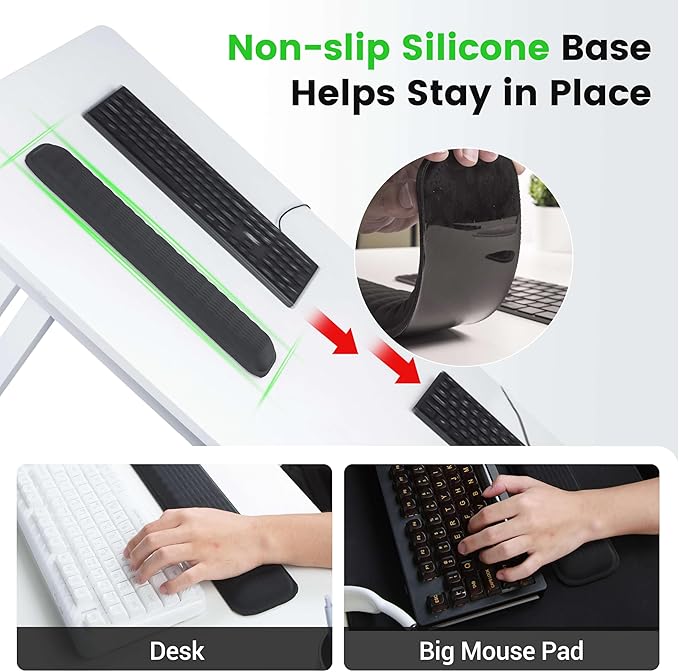 MEKASS Ergonomic Wrist Rest for Keyboard and Mouse, Soft Memory Foam Keyboard Wrist Rest Set with Non-Slip Silicone Base, Easy Typing, Comfort for Office, Work, Gaming (Pink)