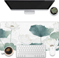 Desk Mat, Watercolor Lotus Painting Desk Pad, White Lotus Large Gaming Mouse Pad for Desk, 31.5"x15.7" Extended Big Computer Keyboard Mouse Pad with Non-Slip Base and Stitched Edge