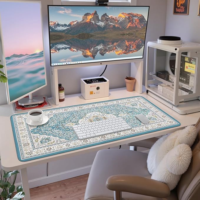 iCasso Large Desk Mat for Keyboard and Mouse,Retro Desk Pad,Non Slip Keyboard Mat with Stitched Edges,Long Extended Mouse Pad for Office Home School (35.4×15.7 Inches)