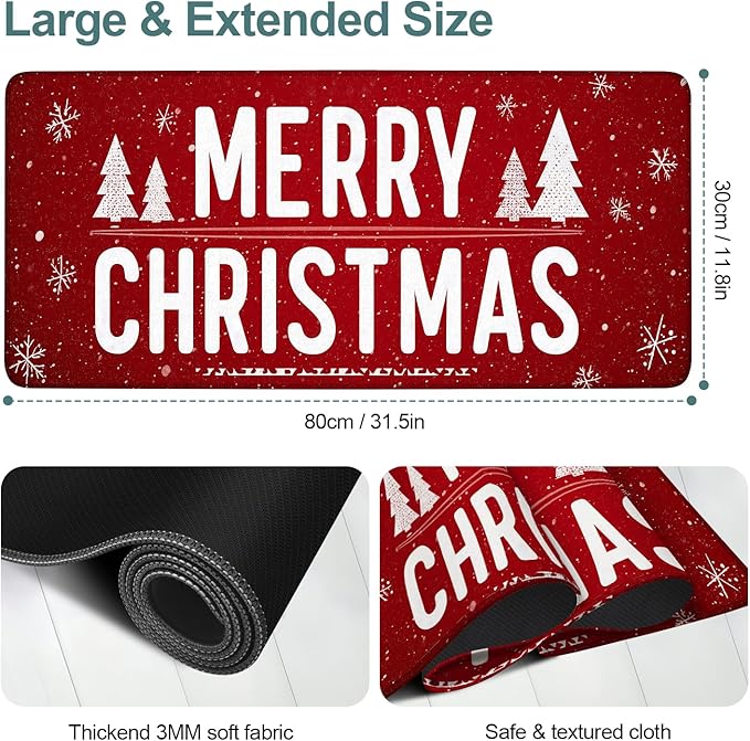 Merry Christmas Extended Gaming Mouse Pad 31.5x11.8inches Large Desk Mat Anti-Slip Rubber Base & Durable Stitched Edges for Gamers Smooth Mouse Writing Surface for Desk Office/Home