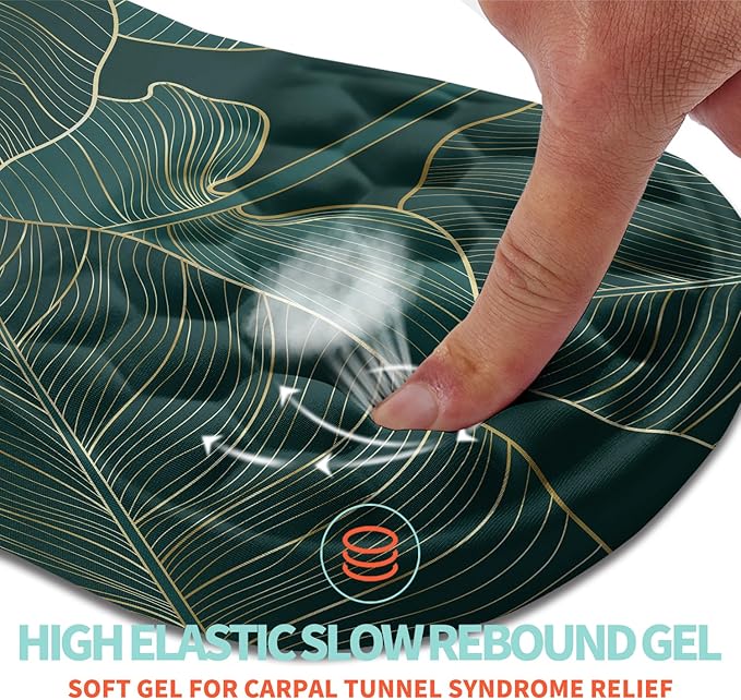 Ergonomic Mouse Pad Wrist Support with Memory Foam Massage Bulge, Carpal Tunnel Mousepad Wrist Rest for Mouse(12x8 inch, Leaves)