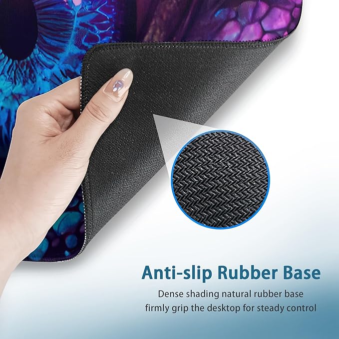 Desk Mat, Blue and Purple Fantasy Dragon Eye Extended Gaming Mouse Pad Large, 31.5"x11.8" Big Mouse Pad with Non-Slip Base and Stitched Edge, Long Computer Keyboard Mouse Mat for Home Office Work