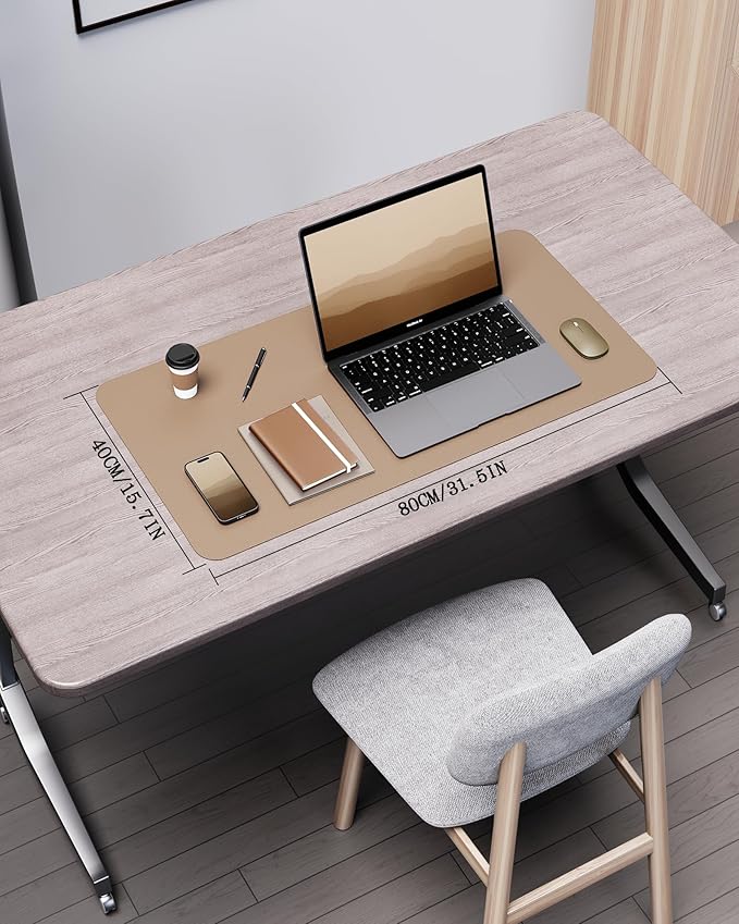YSAGi Double-Sided Desk Pad, 31.5"x15.7"Leather Desk Mat, Eco Cork Desk Pad Protector,Large Mouse Pad,Waterproof Desk Blotter for Office/Home(Apricot)