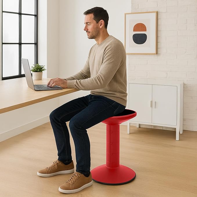 Storex Active Tilt Stool – Ergonomic Seating for Flexible Office Space and Standing Desks, Adjustable 12-24 Inch Height, Red (00324U01C)
