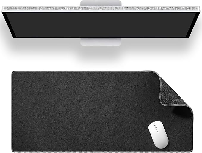 ALOANES Black Waterproof Desk Mat, Large, with Extended Mouse Mat, Office Desk Protector with Anti-Slip Base, Stitched Edge, Grain Jacquard Surface, Perfect for Gamer, Home, XL,11.81''x27.56''x0.12'