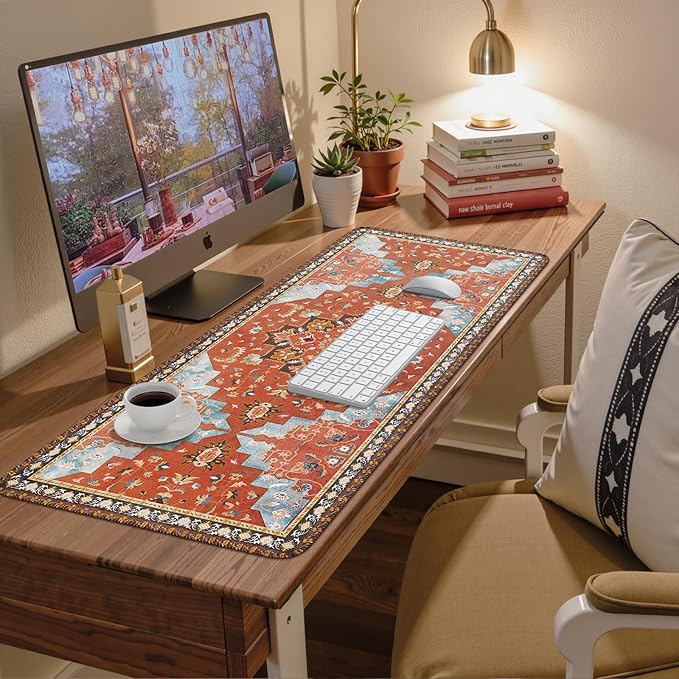 iCasso Large Desk Mat Retro,XXL Gaming Mouse Pad,Non Slip Desk Pad with Rubber Base,Long Extended Keyboard Mat with Stitched Edges,Desk Cover Mat for Office Home School (35.4×15.7 Inches)