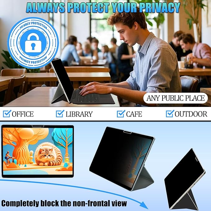 Privacy Screen Protector for Microsoft Surface Pro 11/10/X/9/8-13 Inch - Anti-Glare Anti-Spy Filter, Removable & Reusable, Blue Light Blocking