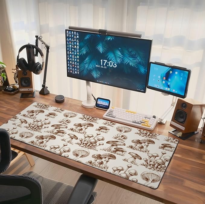 Aesthetics Mushroom Mouse Pad Extended Large Gaming Mousepad XL Big Long Oversized Desk Mat Stitched Edges 31.5 X 11.8 Inch for Home Office Black37