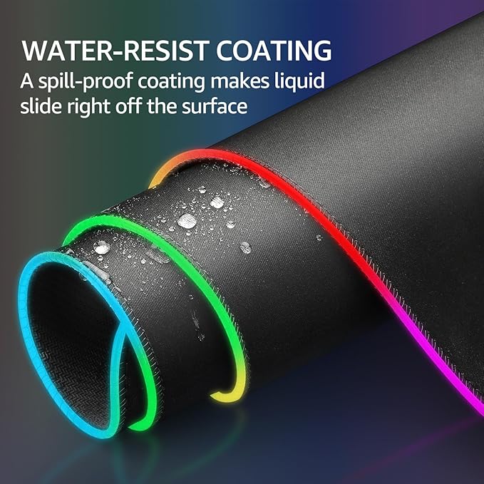 KTRIO RGB Large Gaming Mouse Pad Desk Mat, Superior Micro-Weave Cloth for Precise Mouse Control, Non-Slip Rubber Base, Stitched Edges, Water-Resistant, for Gamer, Office & Home, 31.5 x 15.7 in