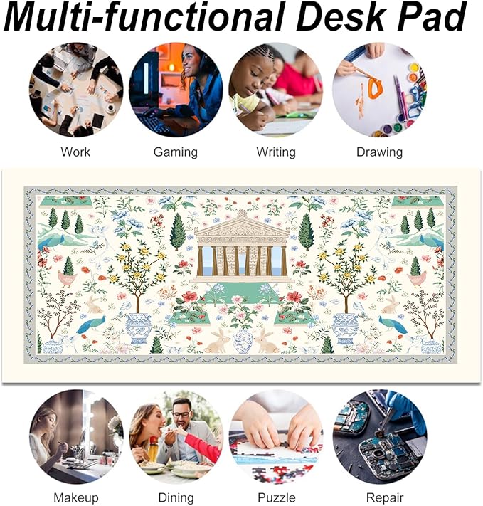 Desk Pad, ZAXOXAZ PU Leather Desk Protector, 31.5" x 15.7" XXL Large Extended Mouse Pad, Floral Desk Mat, Big Desk Blotter, Waterproof Desk Writing Pad for Office and Home (Flowers Garden)