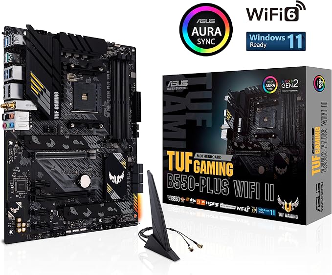 ASUS TUF Gaming B550-PLUS WiFi II AMD AM4 (3rd Gen Ryzen™) ATX Gaming Motherboard (PCIe 4.0, WiFi 6, 2.5Gb LAN, BIOS Flashback, USB 3.2 Gen 2, Addressable Gen 2 RGB Header and Aura Sync)