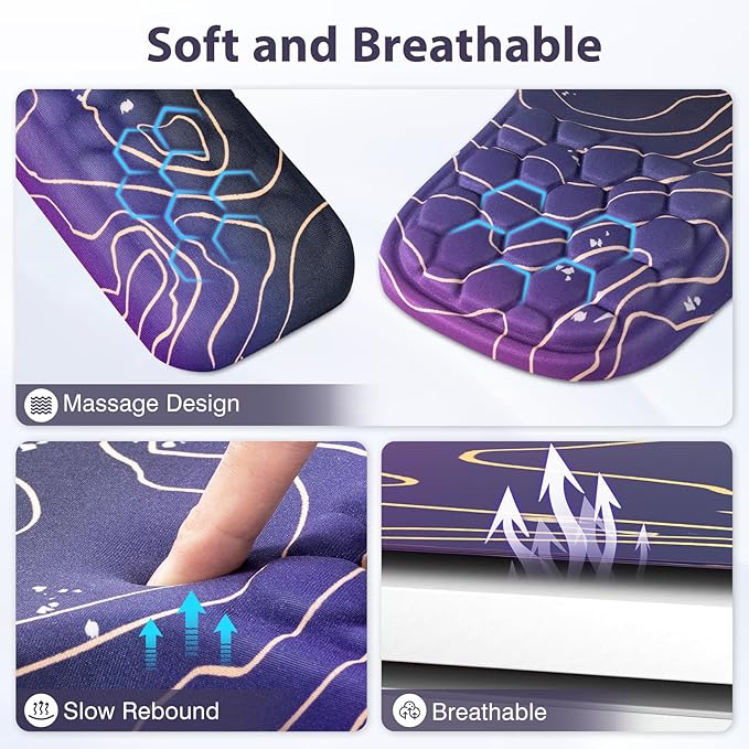 EYROZILL 3 in 1 Ergonomic Mouse Pad and Keyboard Wrist Rest, Pad for Mouse and Keyboard Massage Design, Non-Slip Mousepad Set with Wrist Rest for Desk (Purple)